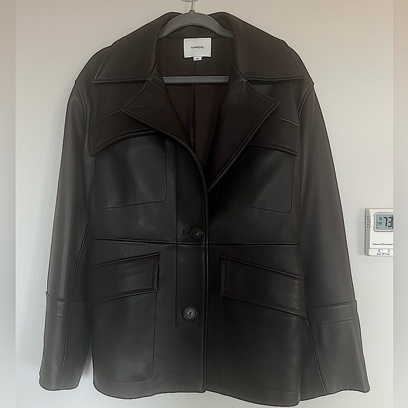 Vince Brown Leather Safari Jacket NWOT - Picture 5 of 9